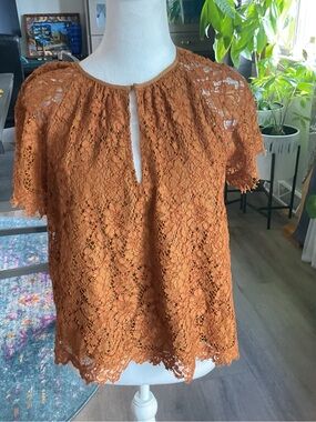 J. Crew Burnt Orange Crochet Lace Keyhole Blouse